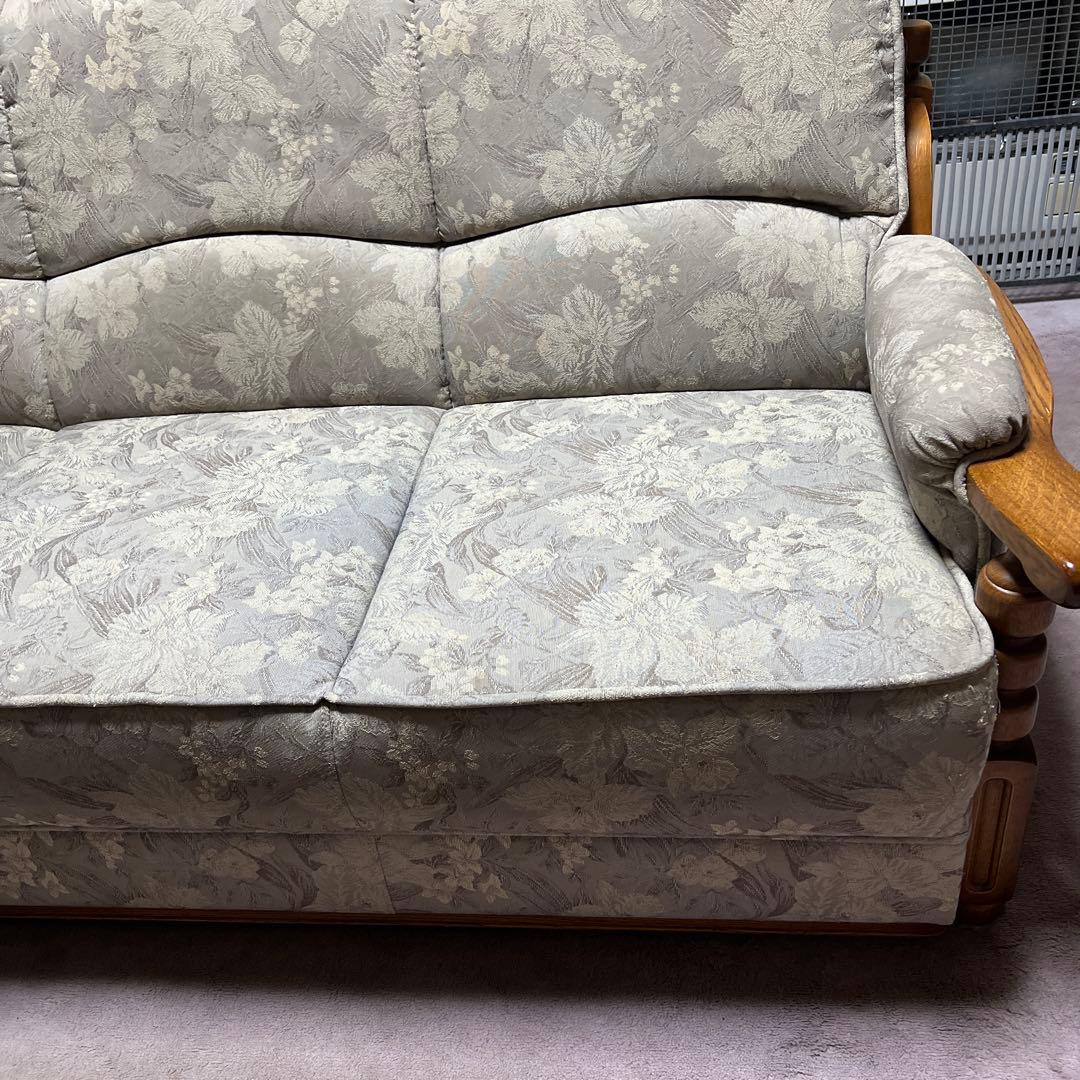 【昭和レトロ】花柄布製3人掛けソファ【アンティーク家具】