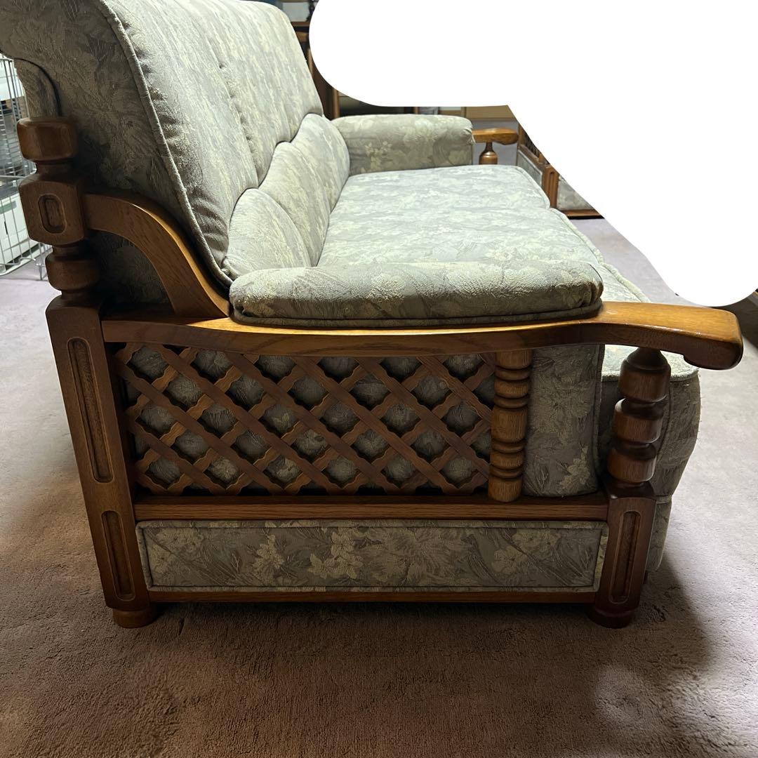 【昭和レトロ】花柄布製3人掛けソファ【アンティーク家具】