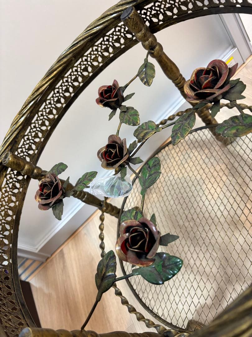 アンティーク　薔薇のガラステーブル　ルネサンス　花柄ガラステーブル　美品