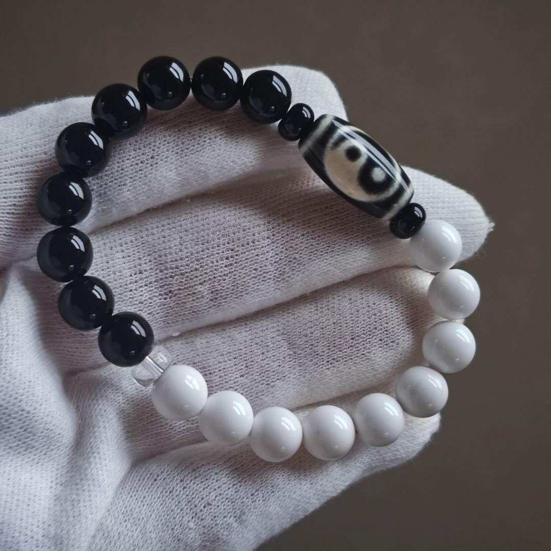 新作♡陰陽太極天珠、黒北投石、天然ホワイトオニキス
