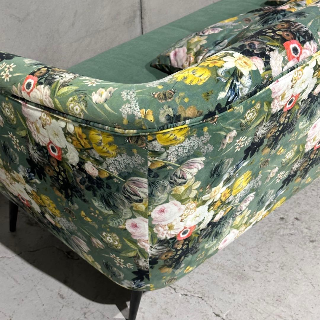 ★東馬★ 3人掛け 花柄ソファ クッション付 ボタニカル 高級ファブリック
