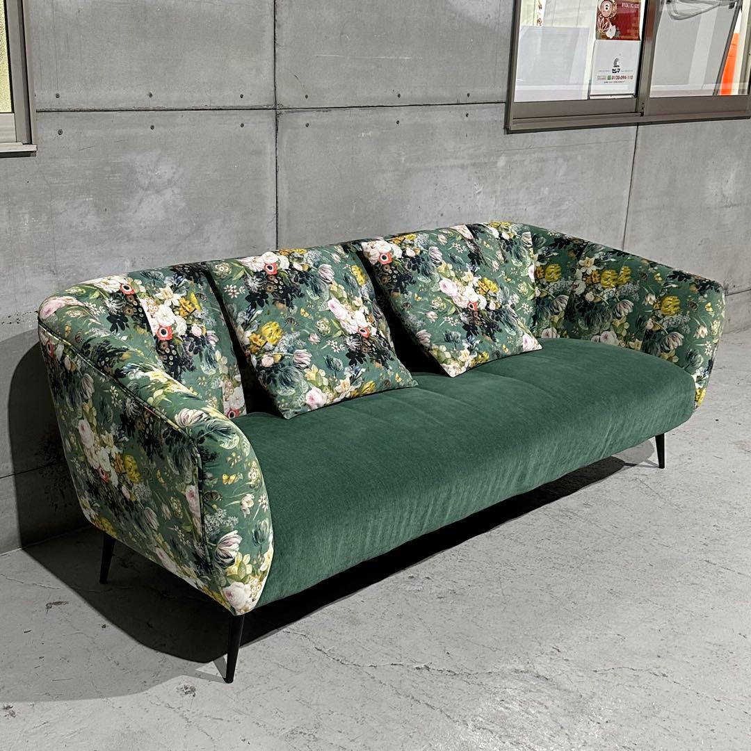 ★東馬★ 3人掛け 花柄ソファ クッション付 ボタニカル 高級ファブリック