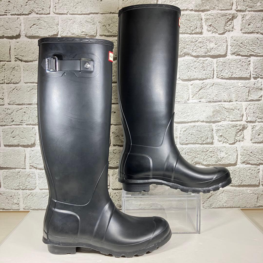 【試着程度】HUNTER レインブーツ 黒 ロング ラバー レディース UK6