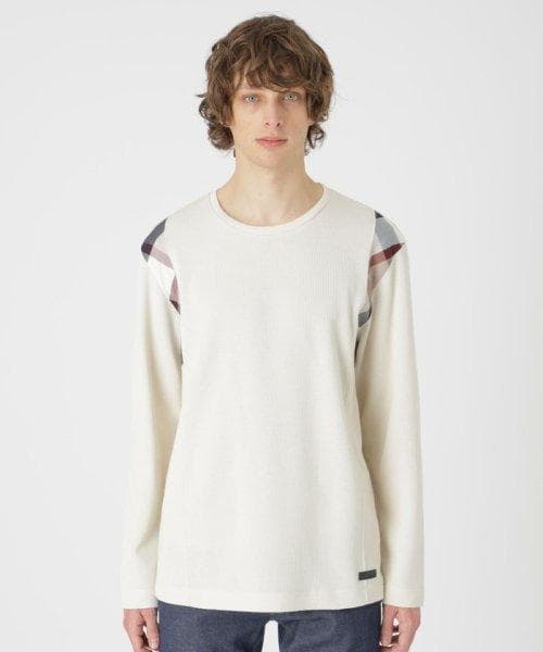 新品 ブラックレーベルクレストブリッジ チェック長袖ニットカットソー白セーターL