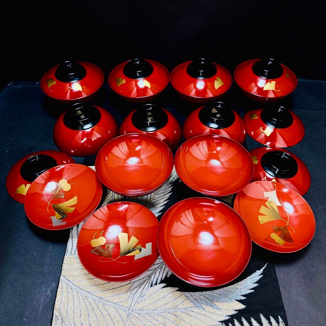 漆器　輪島塗　木製　蒔絵　溜塗　吸物椀　蓋付椀　汁椀　10客 木箱