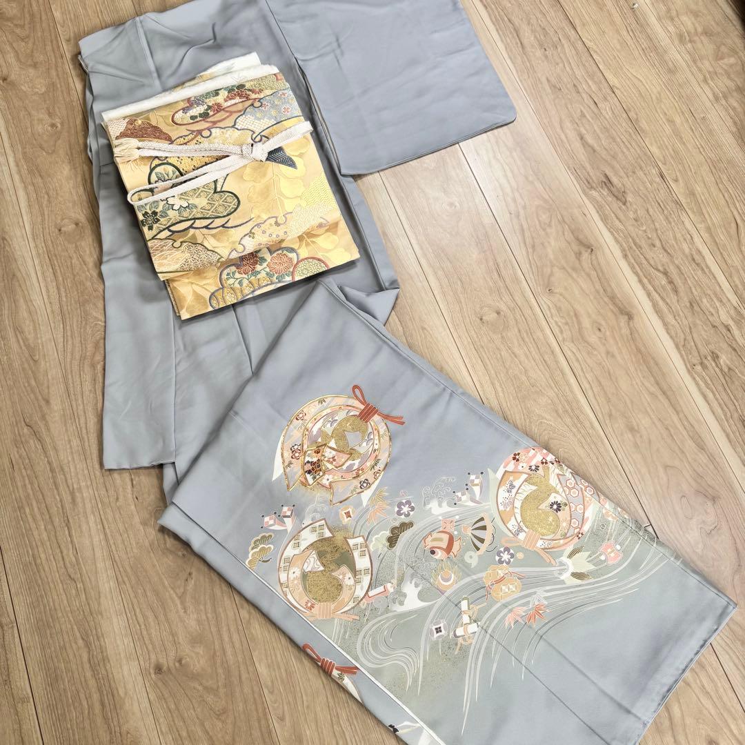 超美品　色留袖　着物　168裄68　帯揚　帯締　袋帯　フルセット　トール　水色