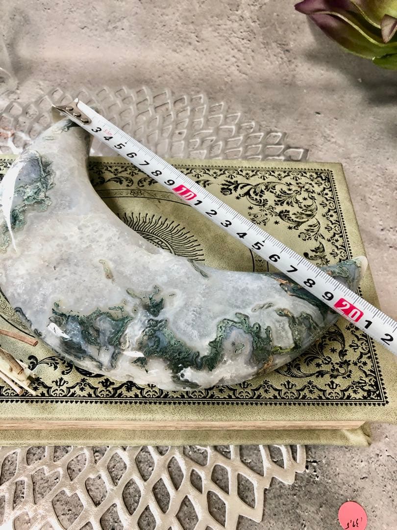 超ビッグ　モスアゲート　ビッグ　ムーン　月　スタンド付き　ジオードあり