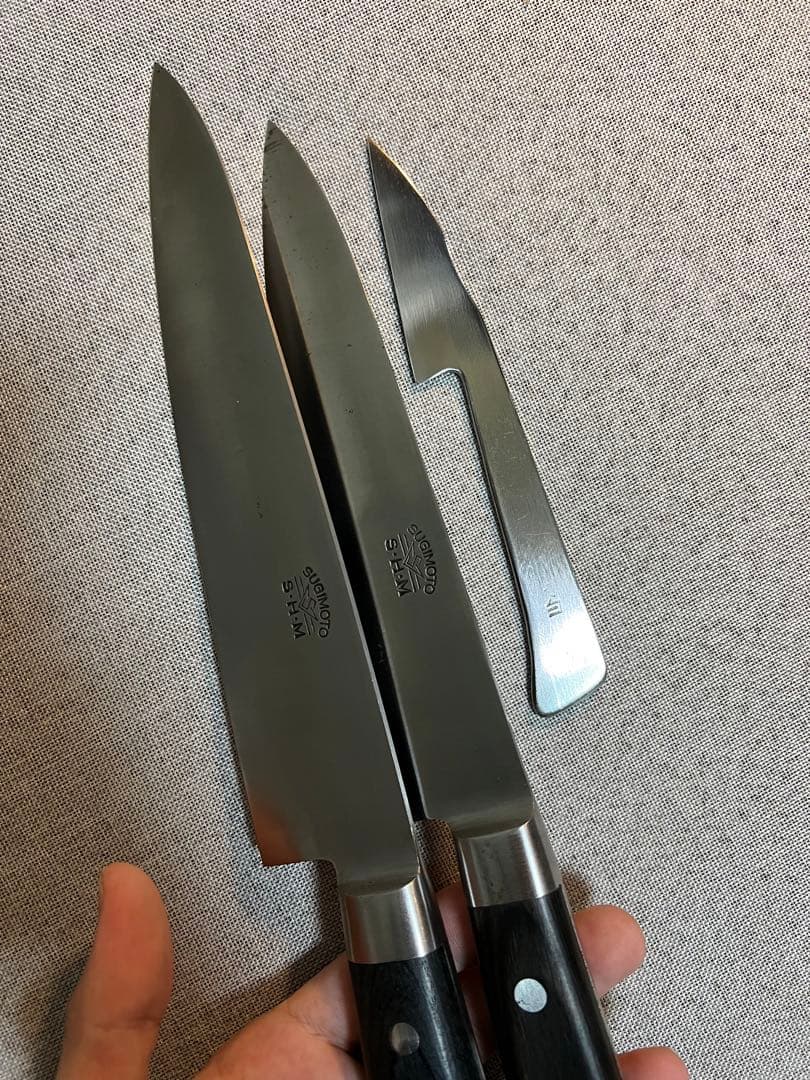 杉本SHM牛刀2本と界孝行1本白鋼製Sugimoto shm