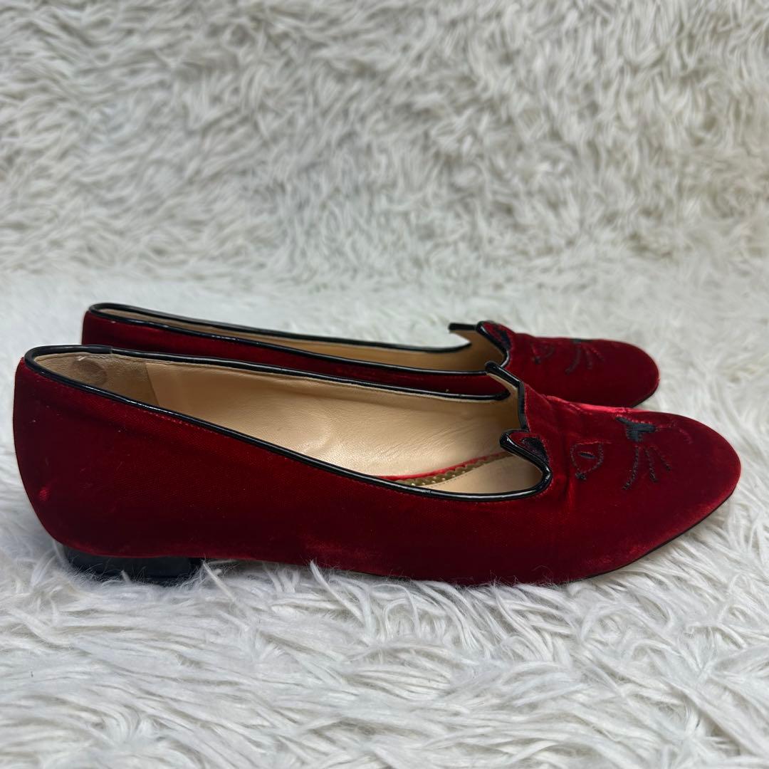 美品 シャーロットオリンピア フラットシューズ レッド ネコ