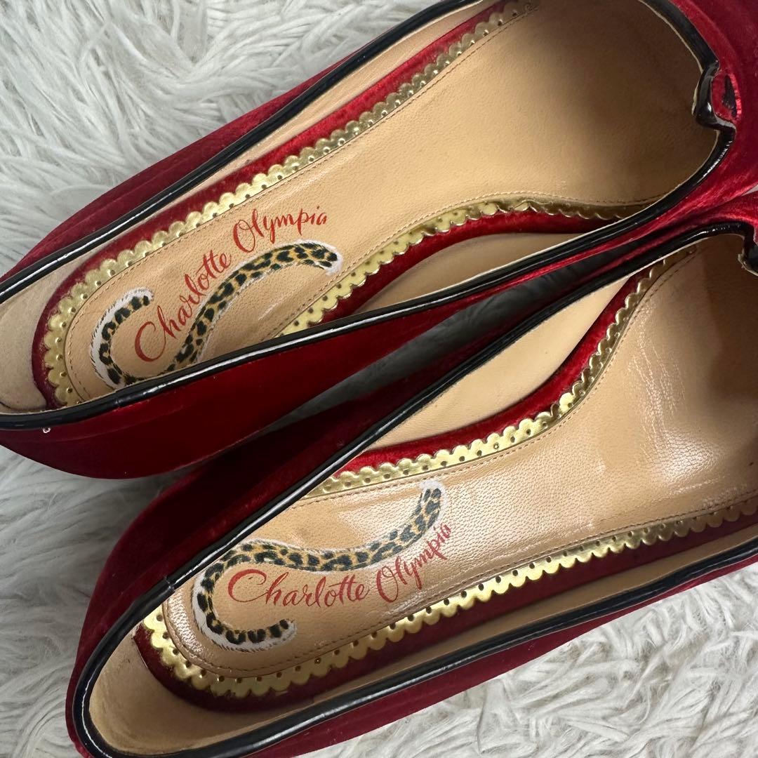 美品 シャーロットオリンピア フラットシューズ レッド ネコ