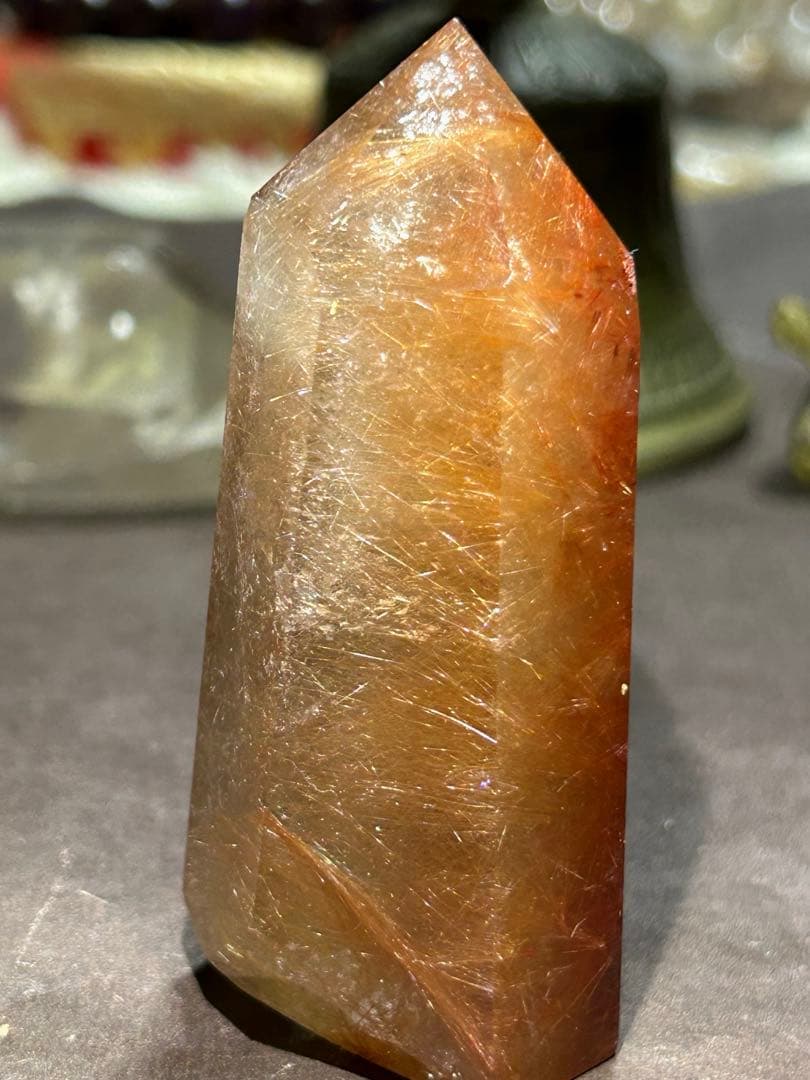 ☆最高品質！帝王秘宝！超希少！オレンジ　ゴールド　ルチル　原石　六角柱