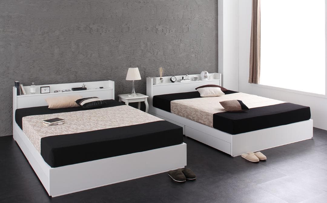 新品 送料込 ダブルベッド 収納 棚 2口コンセント マットレス付 db