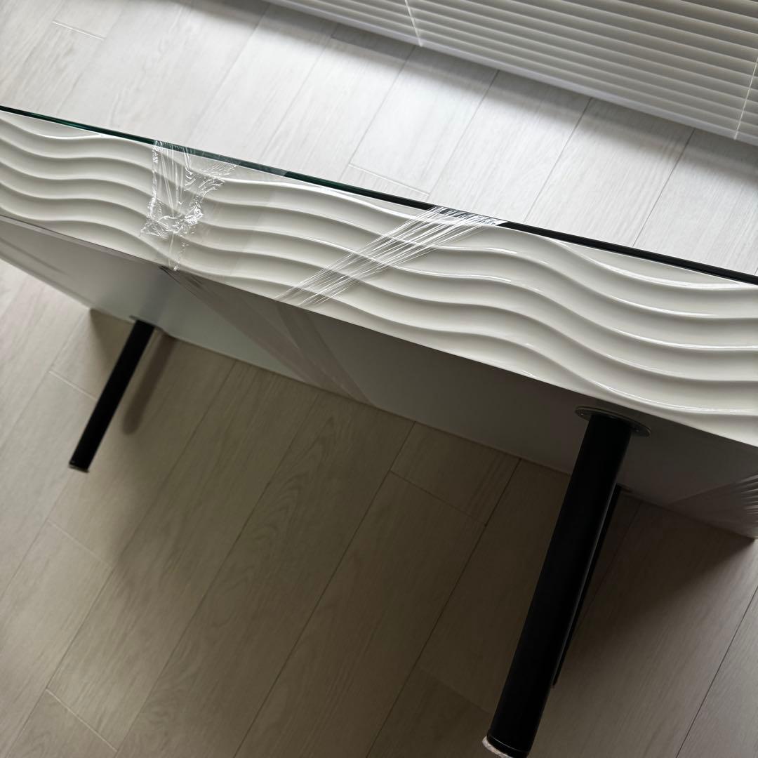 鏡面 白と黒の波模様センターテーブル カフェ ローテーブル