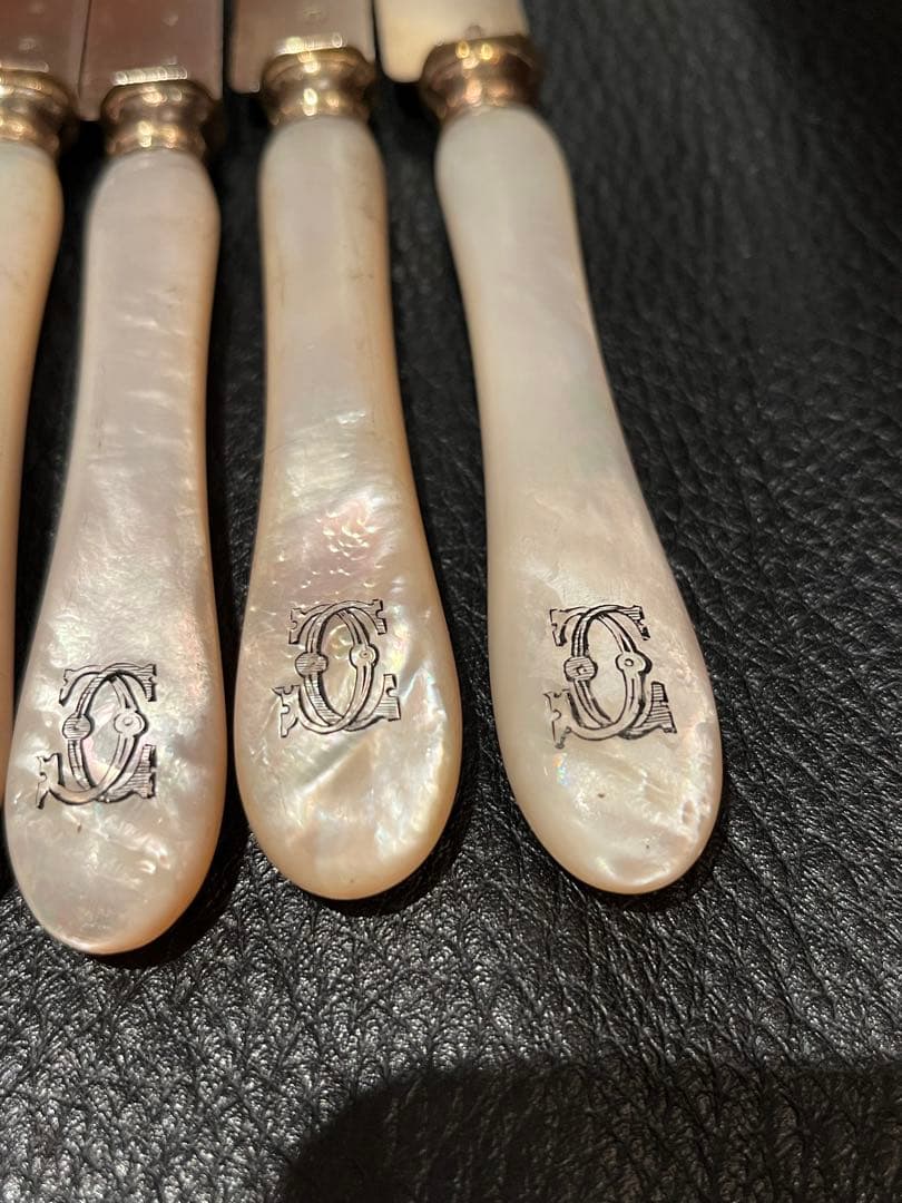 フランス銀器　白蝶貝　ハンドル　純銀950 ヴェルメイユ製　デザートナイフ