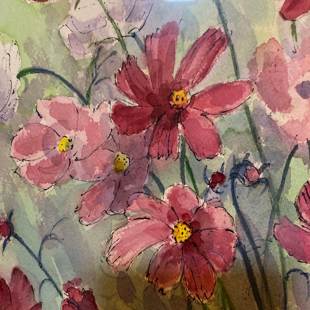 佐藤正弥作品　コスモスの花　額付き