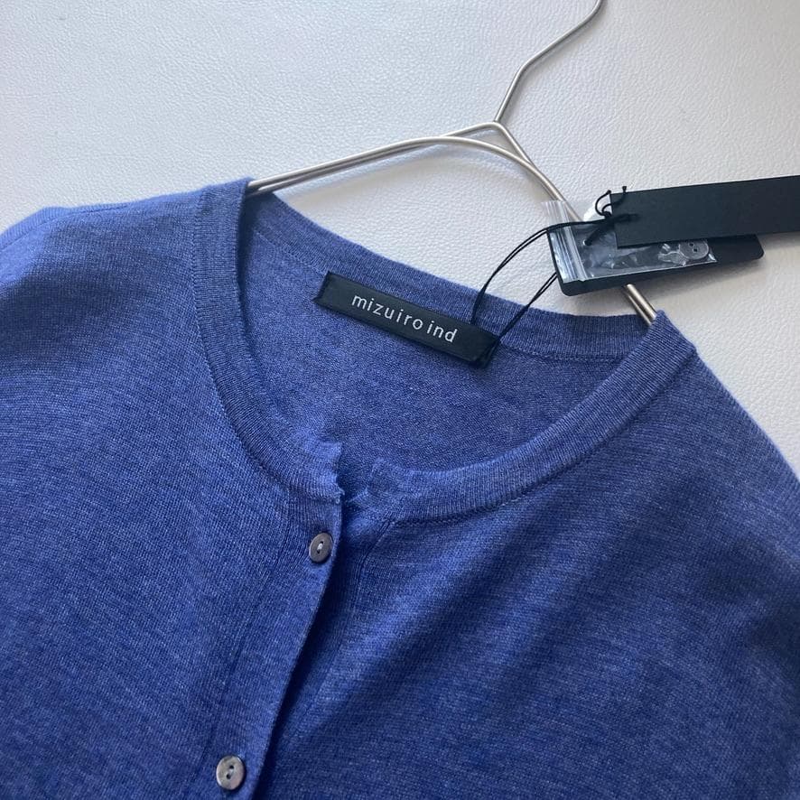 【Kari】ミズイロインド　ニットスタンドカラーシャツワンピース ブルー