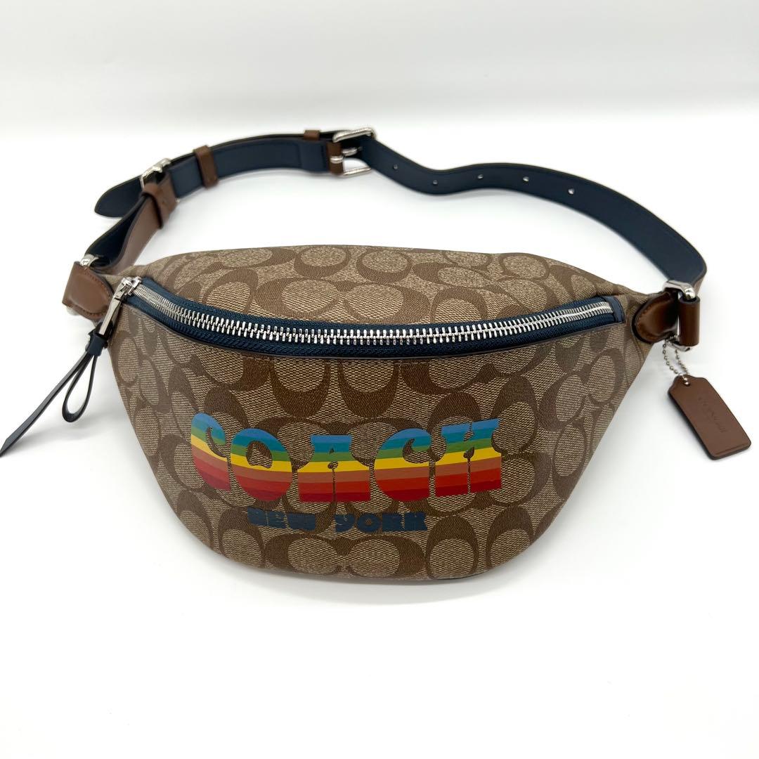 未使用級✨コーチ　ボディバッグ　ショルダー　シグネチャー　レインボー　ブラウン