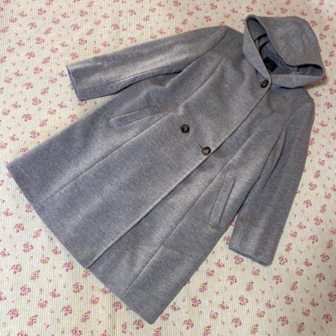 23区 ロングコート 44 フーデッドコート ライトグレー DMW