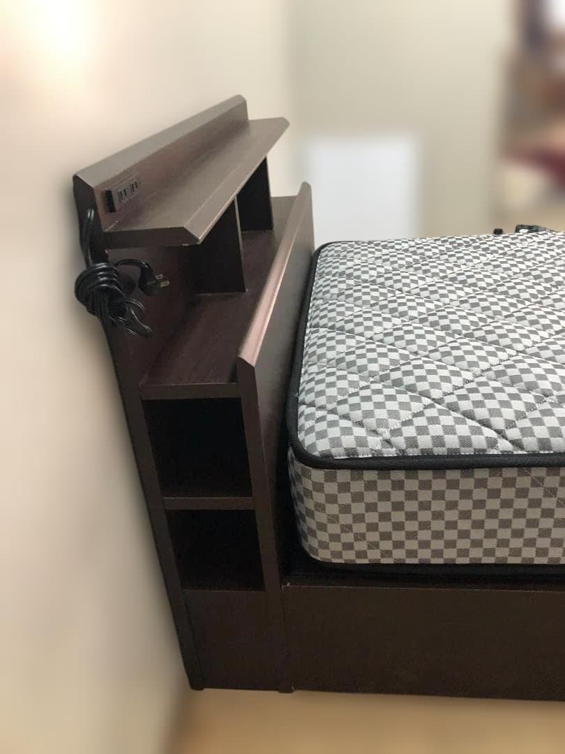 送料無料【収納付・マットレスセット】マナベ シングル 宮棚コンセント1024-2