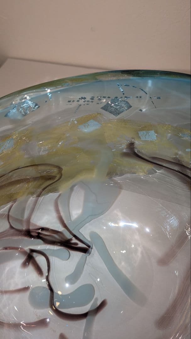 『中尾羊古』ガラス水指　茶道具　共箱　金ギヤマン義山　アトリエ羊古　吹きガラス