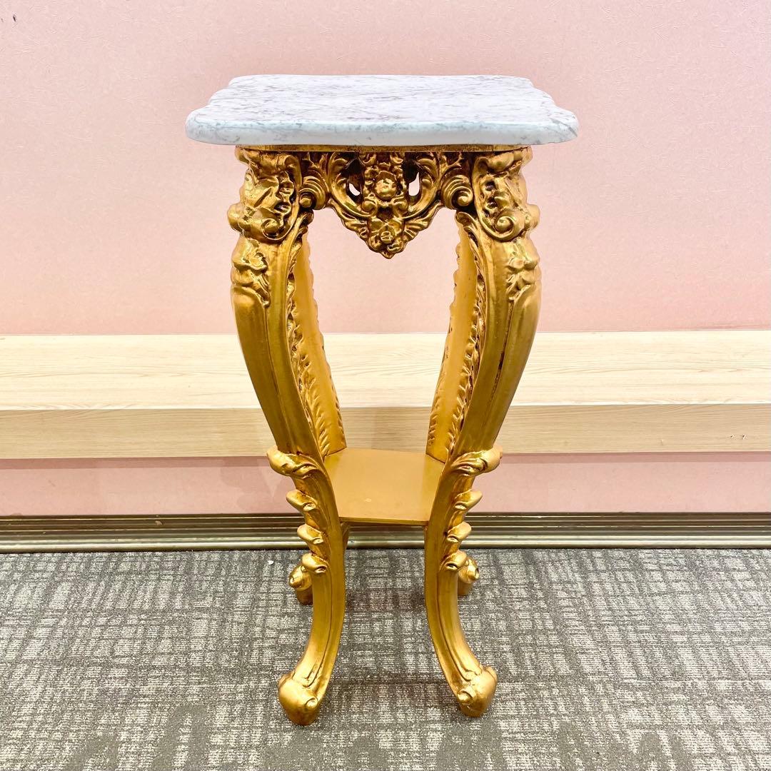 【値下げOK】アンティーク調大理石フラワースタンド／コンソールテーブル ゴールド