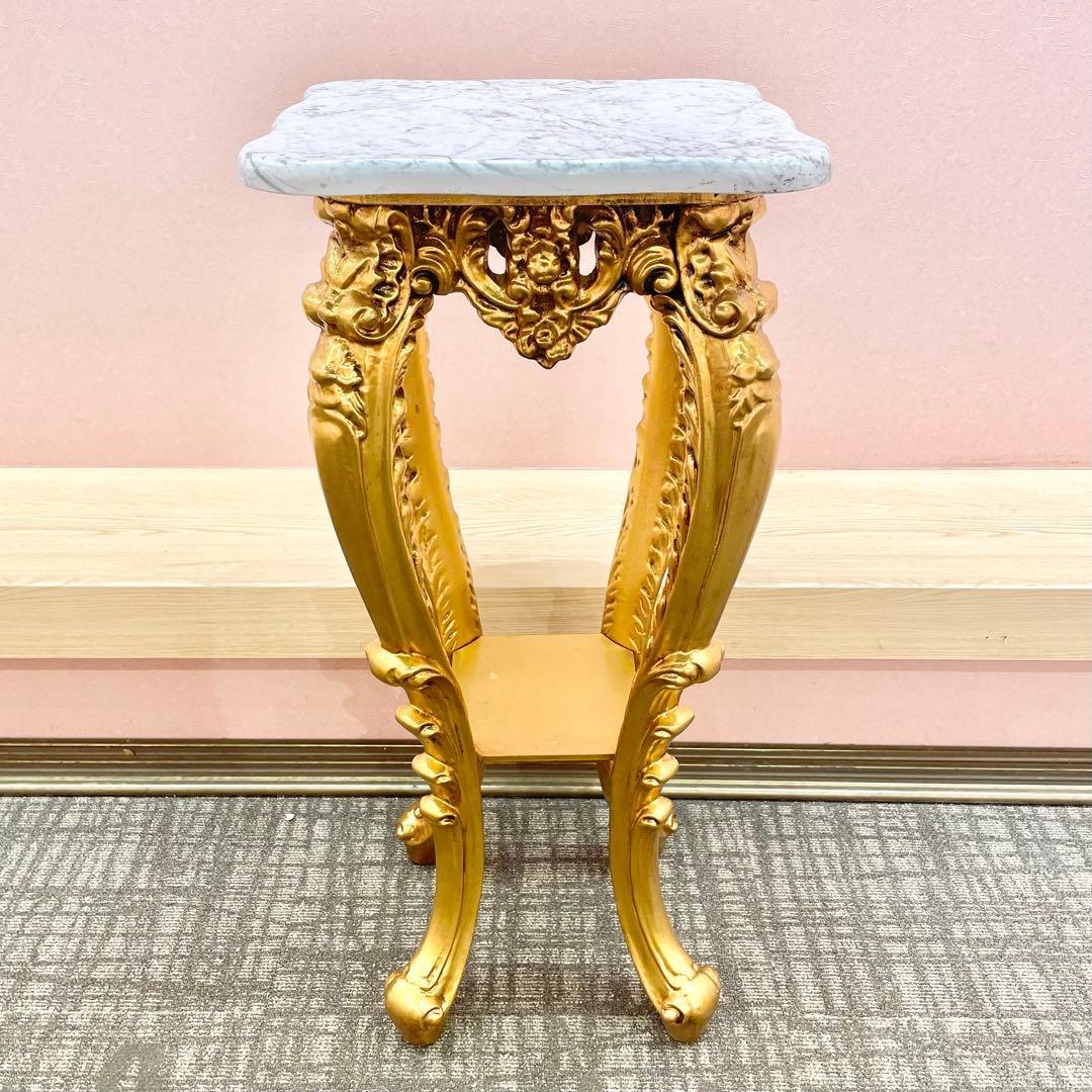 【値下げOK】アンティーク調大理石フラワースタンド／コンソールテーブル ゴールド
