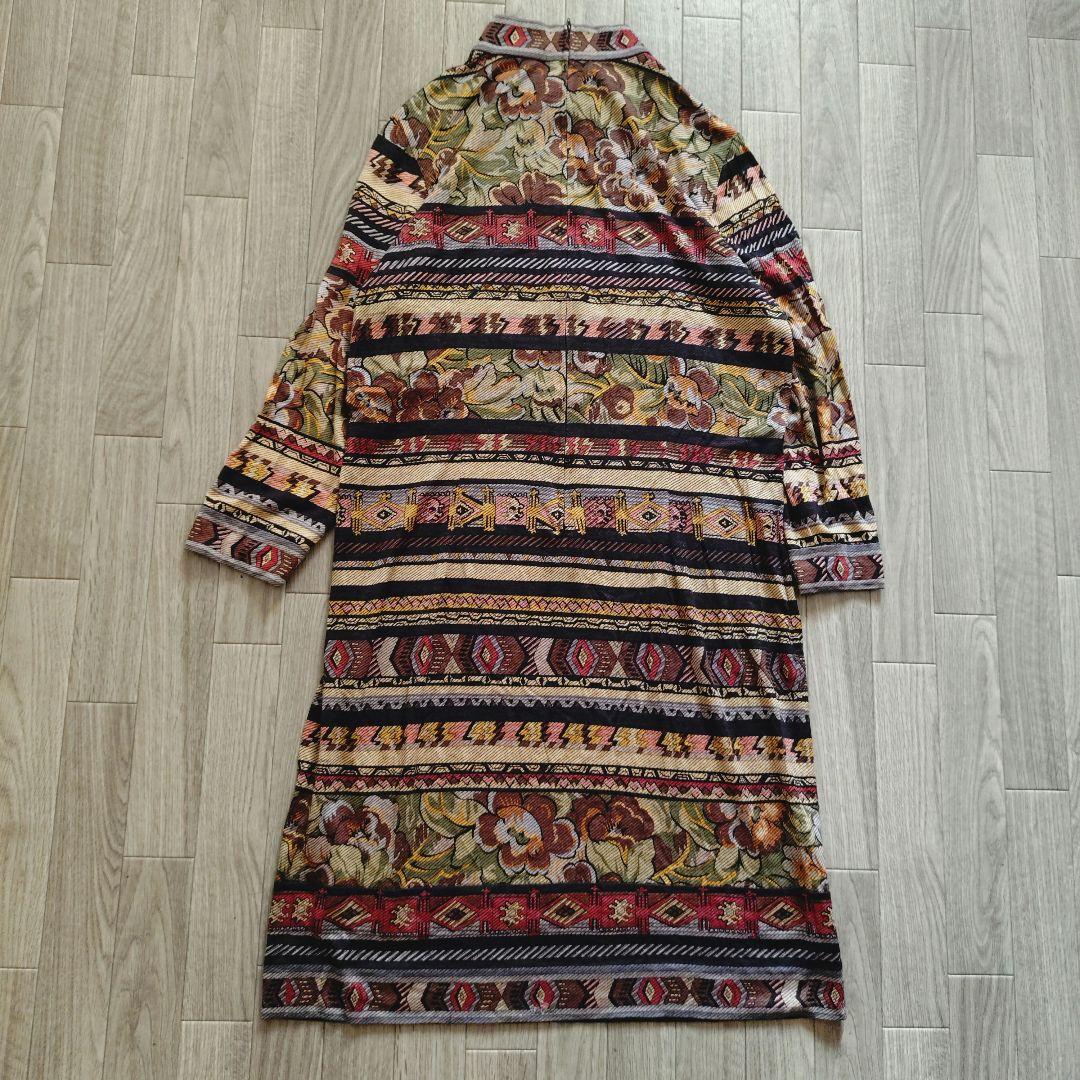 希少 LEONARD モックネック ひざ丈ワンピース ニット 総柄 LL