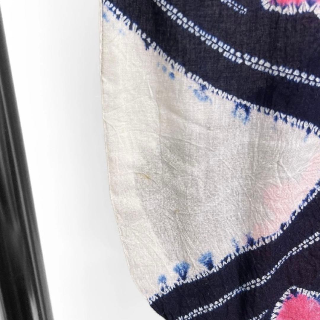 浴衣　有松鳴海絞り　藍染　楓　流水　ネイビー　ピンク　着物　035a d