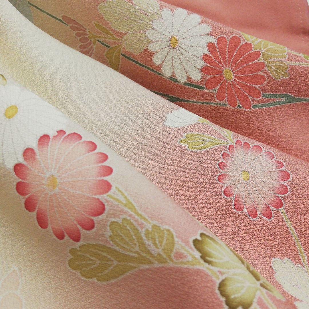 訪問着(袷)　(友禅四季の花紋様　トールサイズ裄69㌢　宍色系　一つ縫い紋)