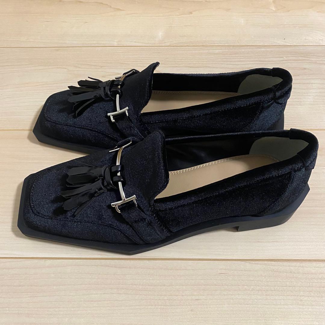 AMERI スクエアトゥ ローファー 黒 ベロア Lサイズ