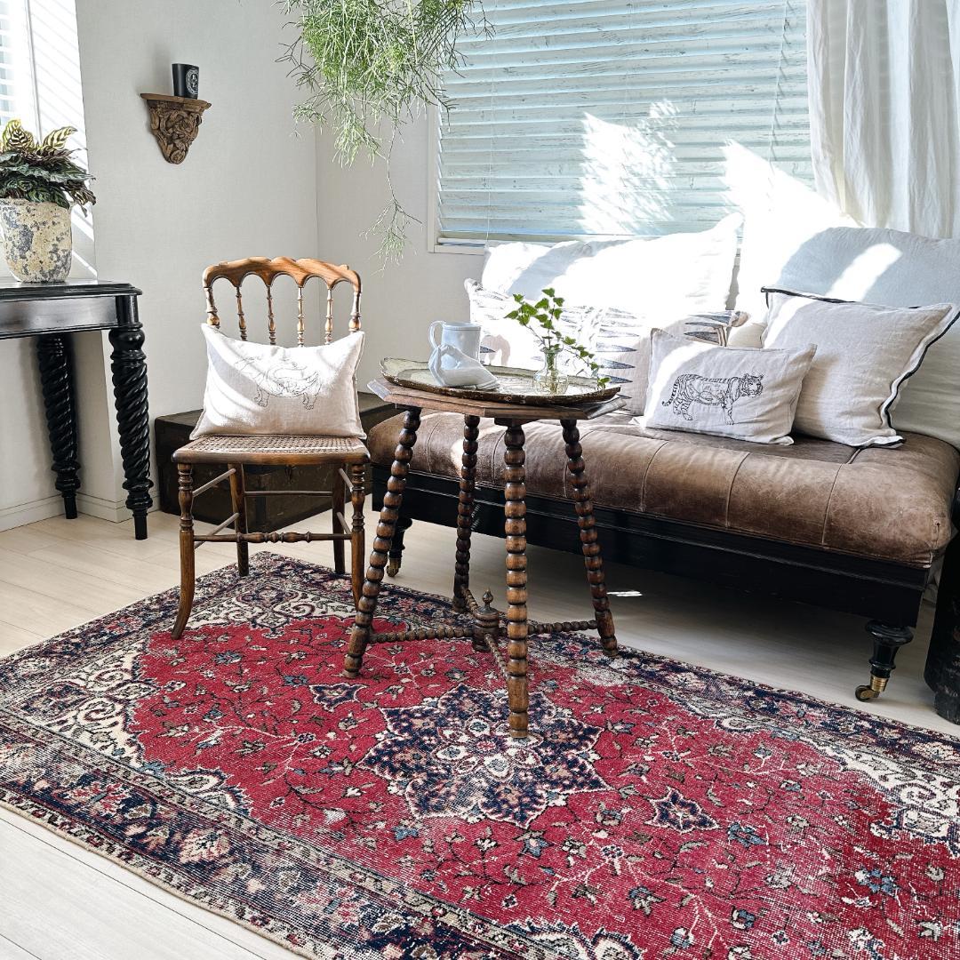 トルコ ヴィンテージラグ A126 ダークレッド ネイビー ターコイズブルー