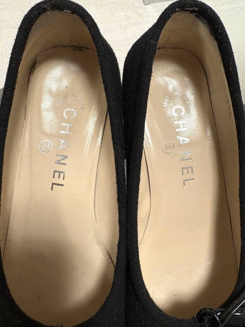 美品　CHANEL 36.5 黒 リボン　パンプス　フラット　ヒールシャネル