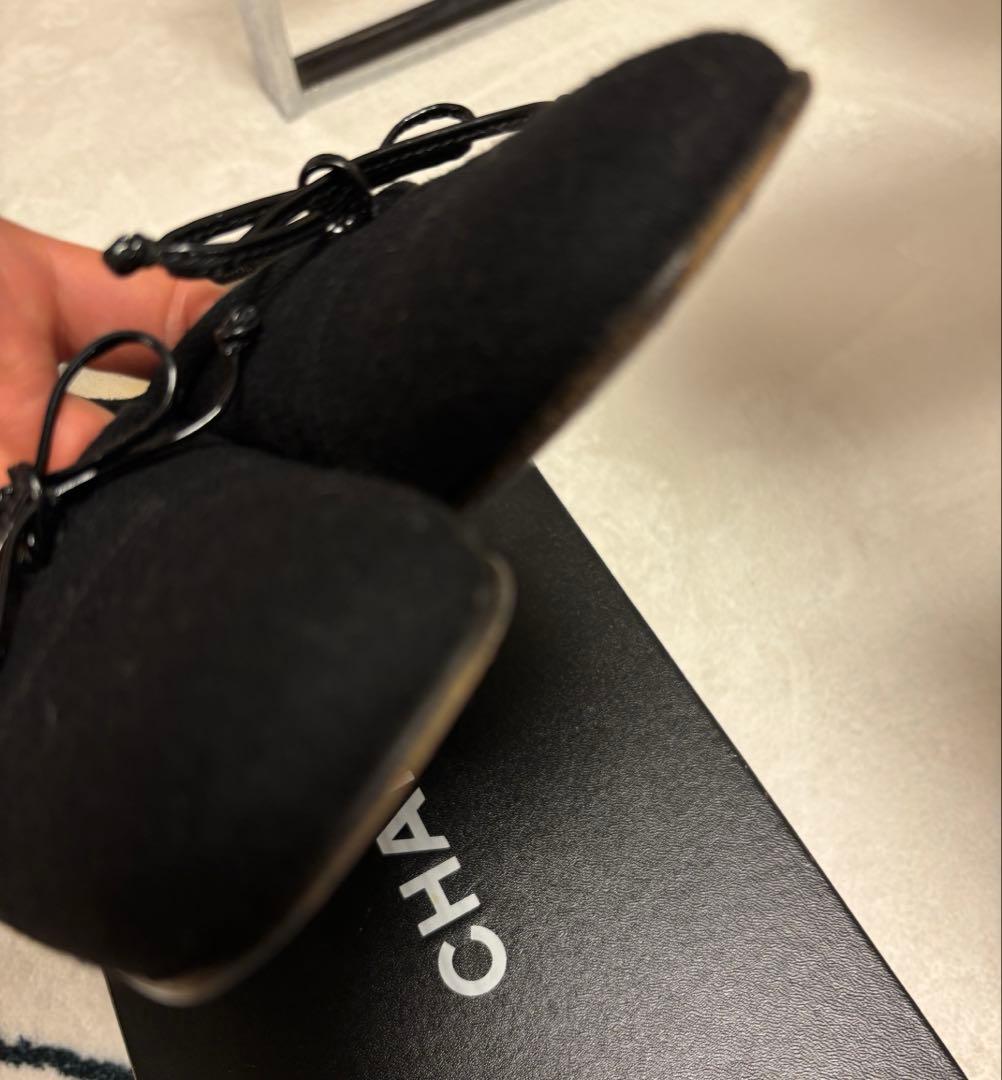 美品　CHANEL 36.5 黒 リボン　パンプス　フラット　ヒールシャネル