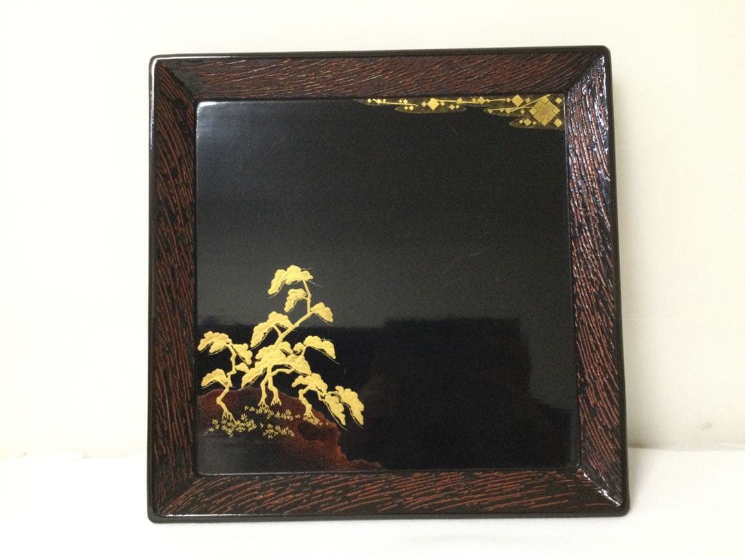 大内塗 懐石膳 十客揃 四方盆 金蒔絵真塗 天然木 時代物 B990