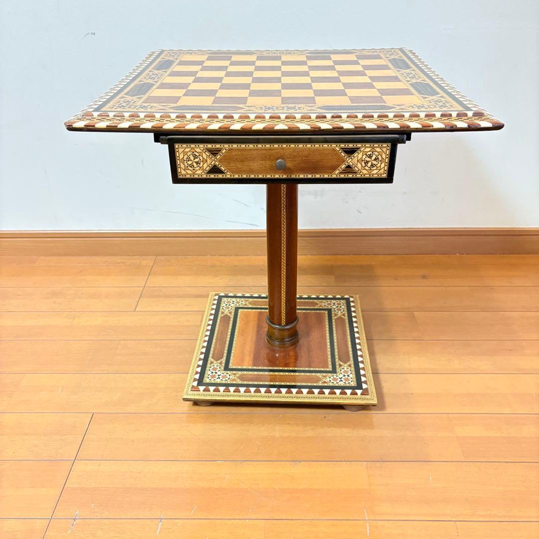 【希少レトロ・駒付属】アンティーク調 インテリア チェステーブル＆駒セット