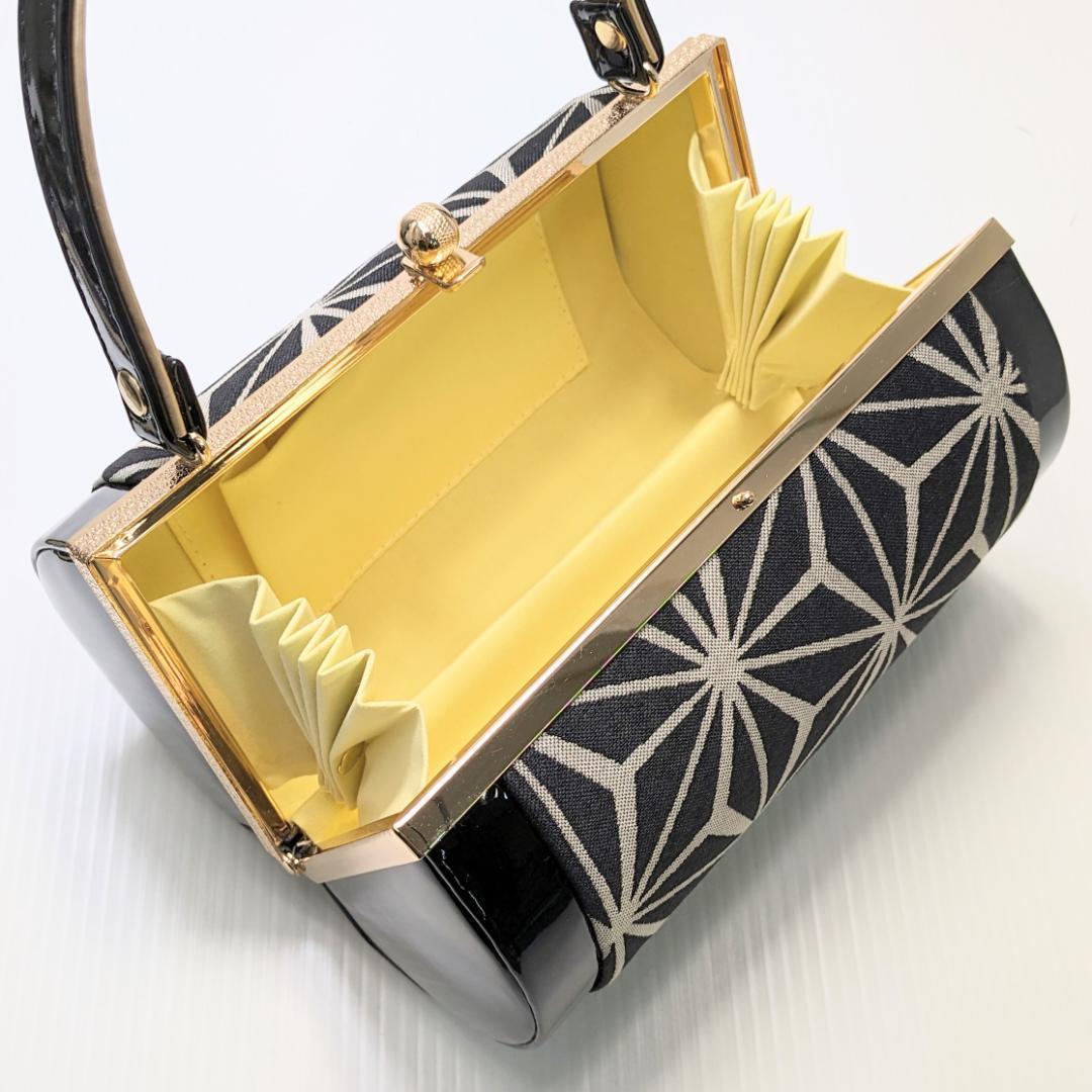 和装 草履バッグセット 帯地 麻の葉 黒×金 3枚芯 フリーサイズ k15-15