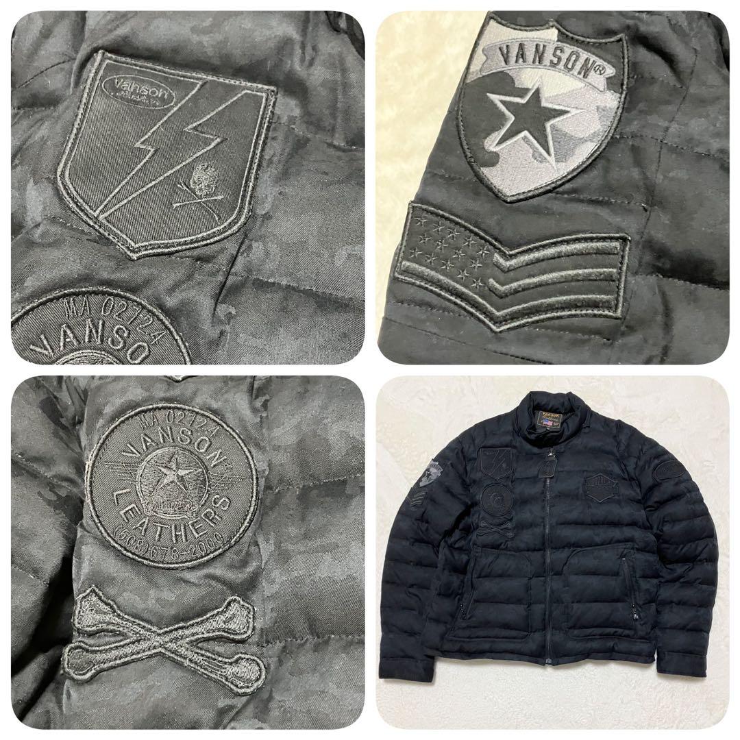 VANSON ダウン ジャケット 黒 カモ柄 XXL ワッペン パッチ 軽量