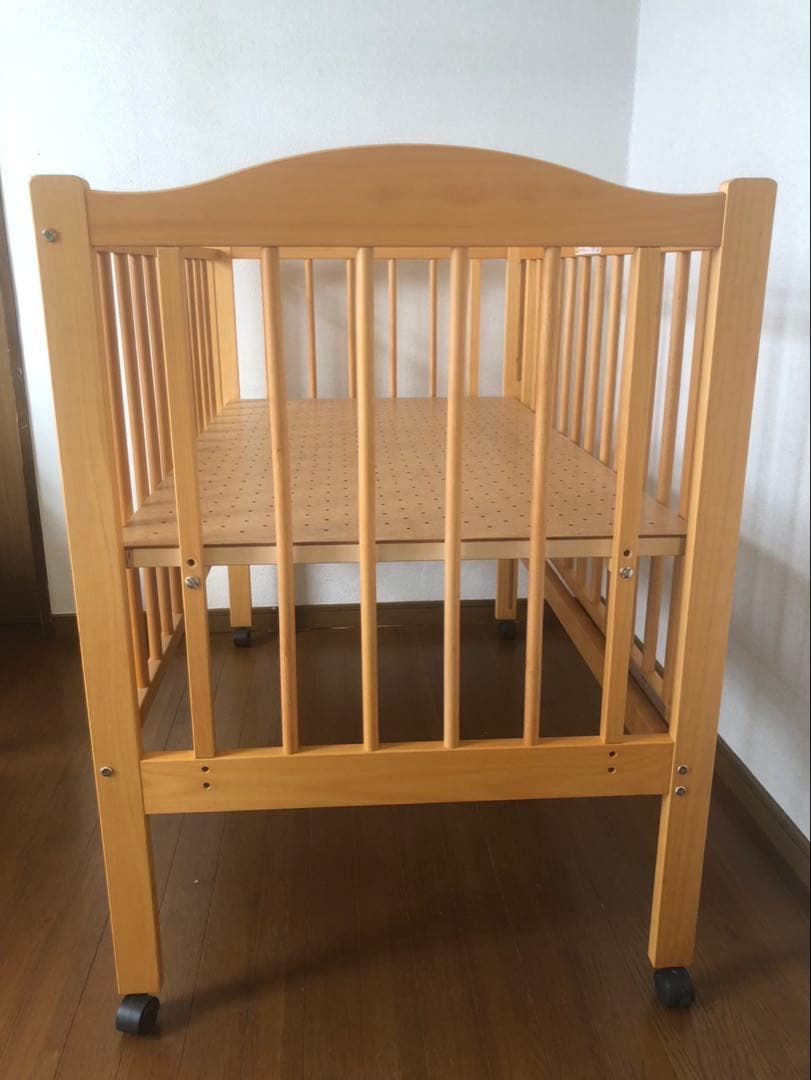 【美品】　石崎家具　ベビーベッド　ナチュラル　木製　ハイタイプ