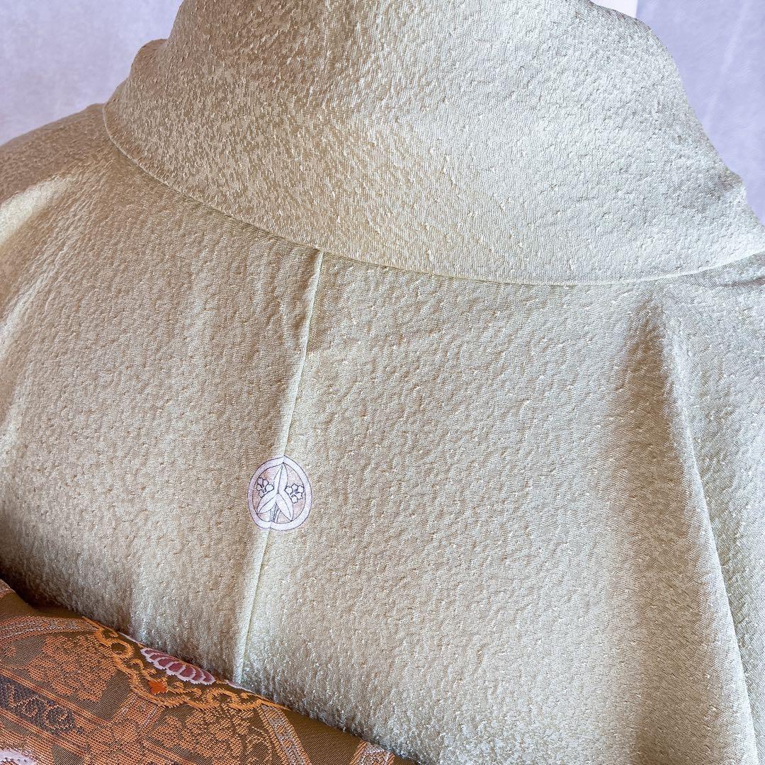 色無地　フルセット　着物　正絹　ロング丈　比翼仕立　グリーン系　瑞寶　落款　G7