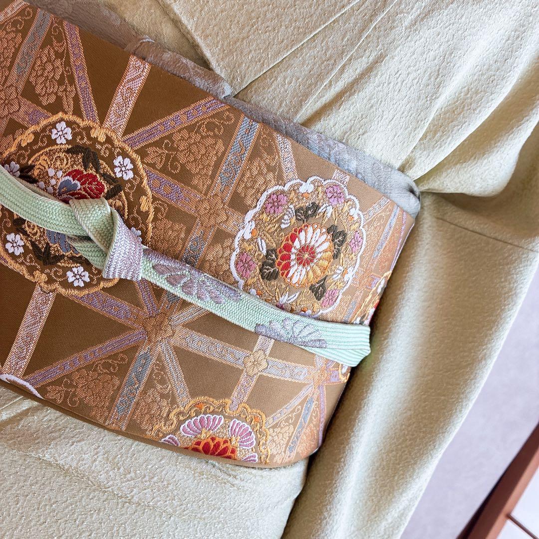 色無地　フルセット　着物　正絹　ロング丈　比翼仕立　グリーン系　瑞寶　落款　G7