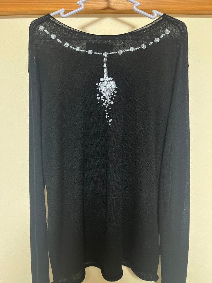 【GRANCY】プリントデザインシアーニット ブラックLサイズ