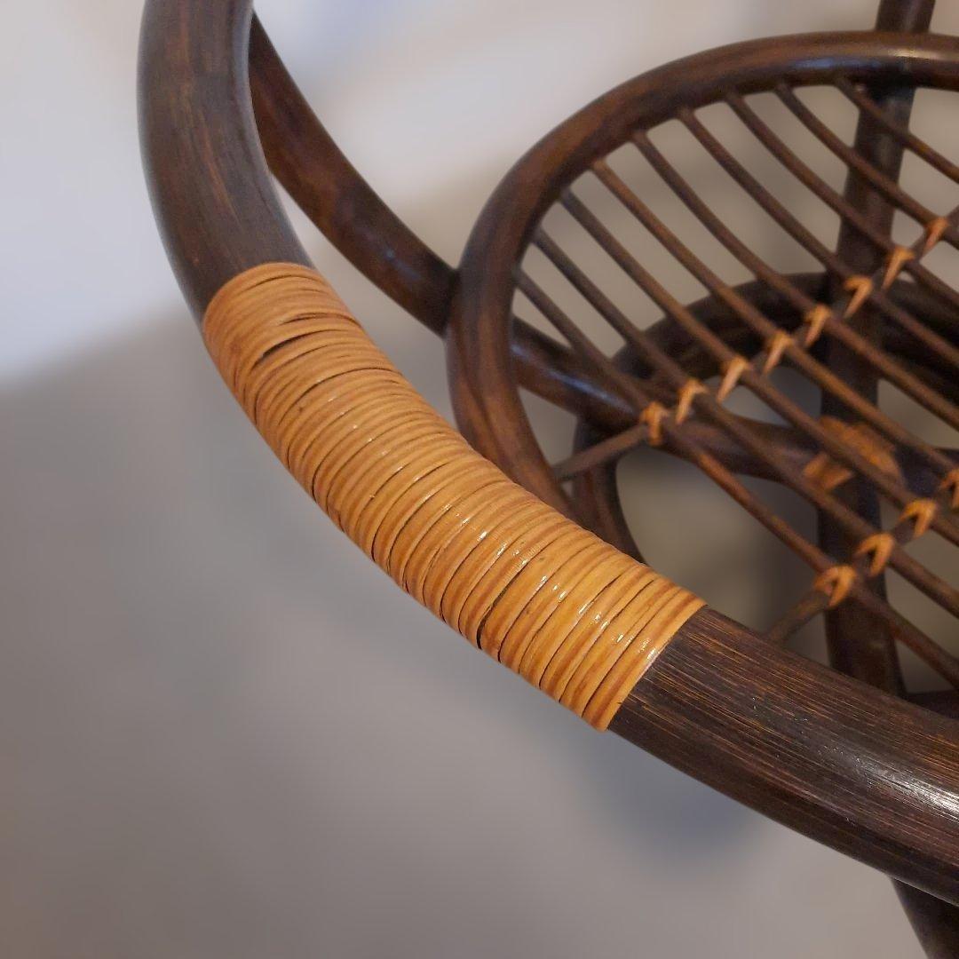 ガラステーブル ラタン 籘 サイドテーブル 円形 ガラス天板