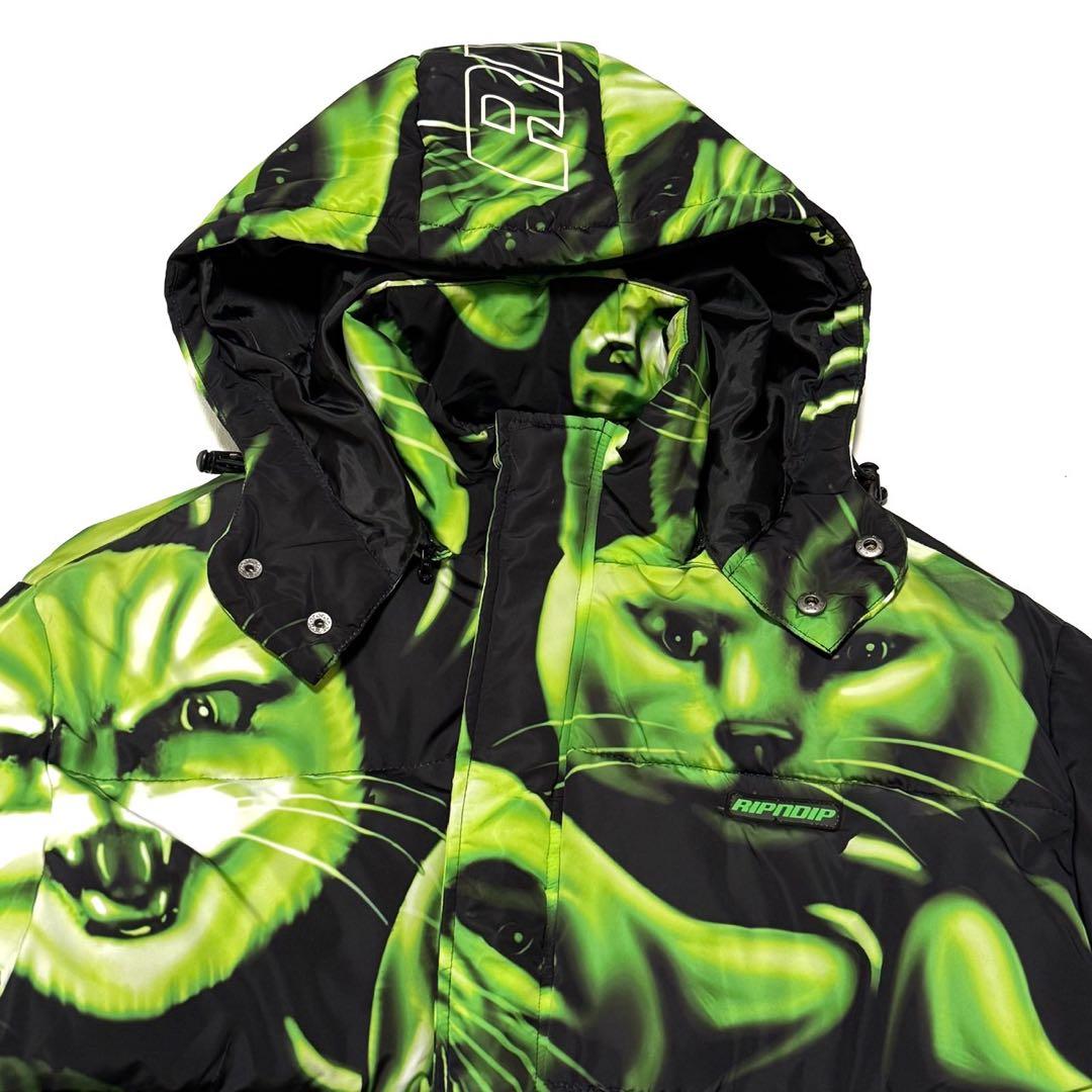 【美品】 RIPNDIP リップンディップ 総柄 フーデッド 中綿ジャケット