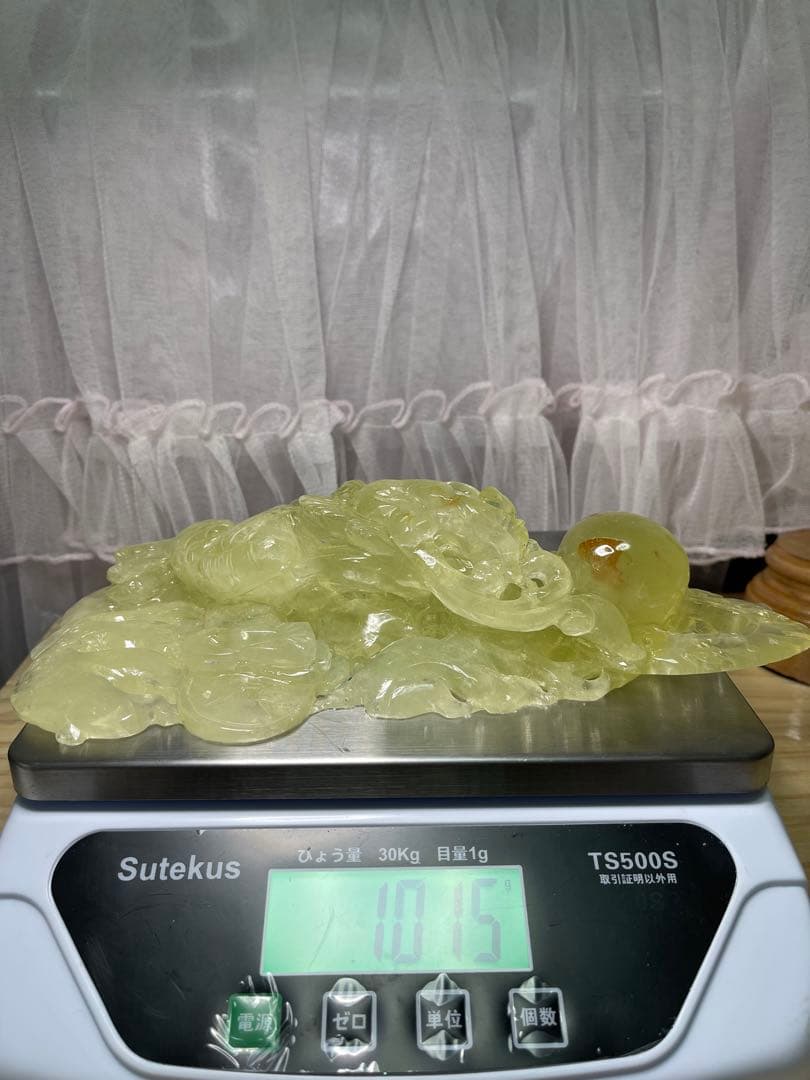 天然石　高品質　綺麗　高透明　シトリン　龍　手彫り置物 原石