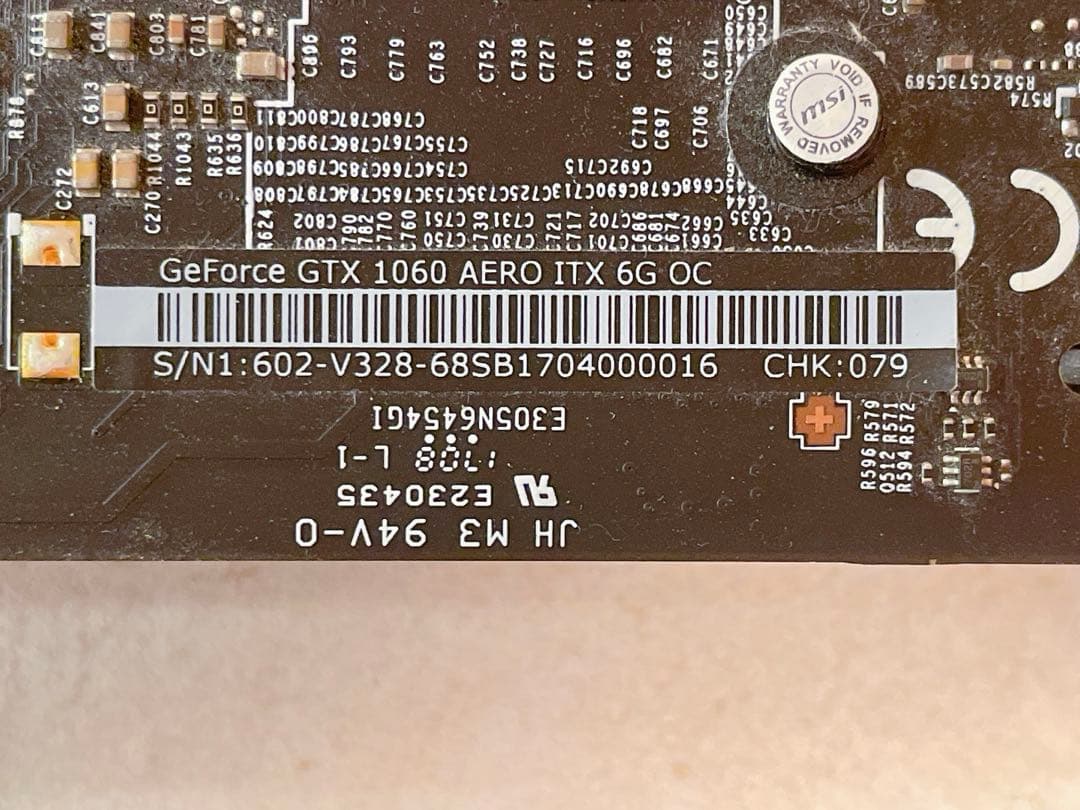 【中古品】GeForce GTX 1060 AERO ITX 6G OC