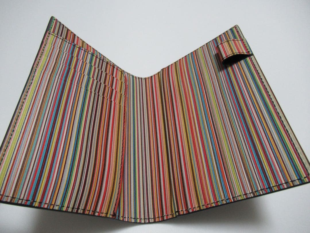 ポールスミス 新品訳あり！インテリアシグネチャーマルチストライプ牛革手帳ケース黒