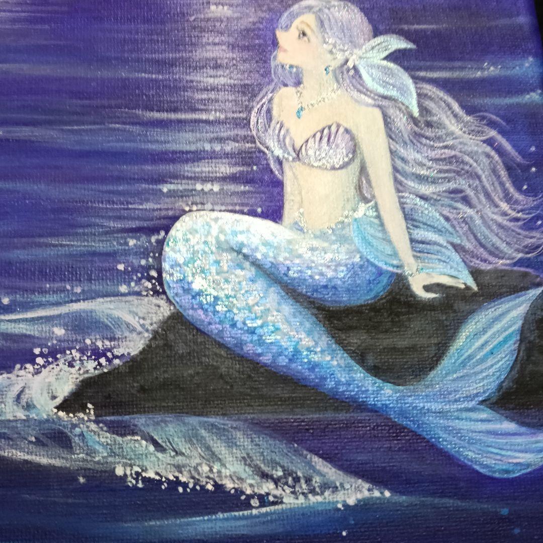No.516 F4キャンバス　原画　アクリル画　人魚姫　人魚　mermaid