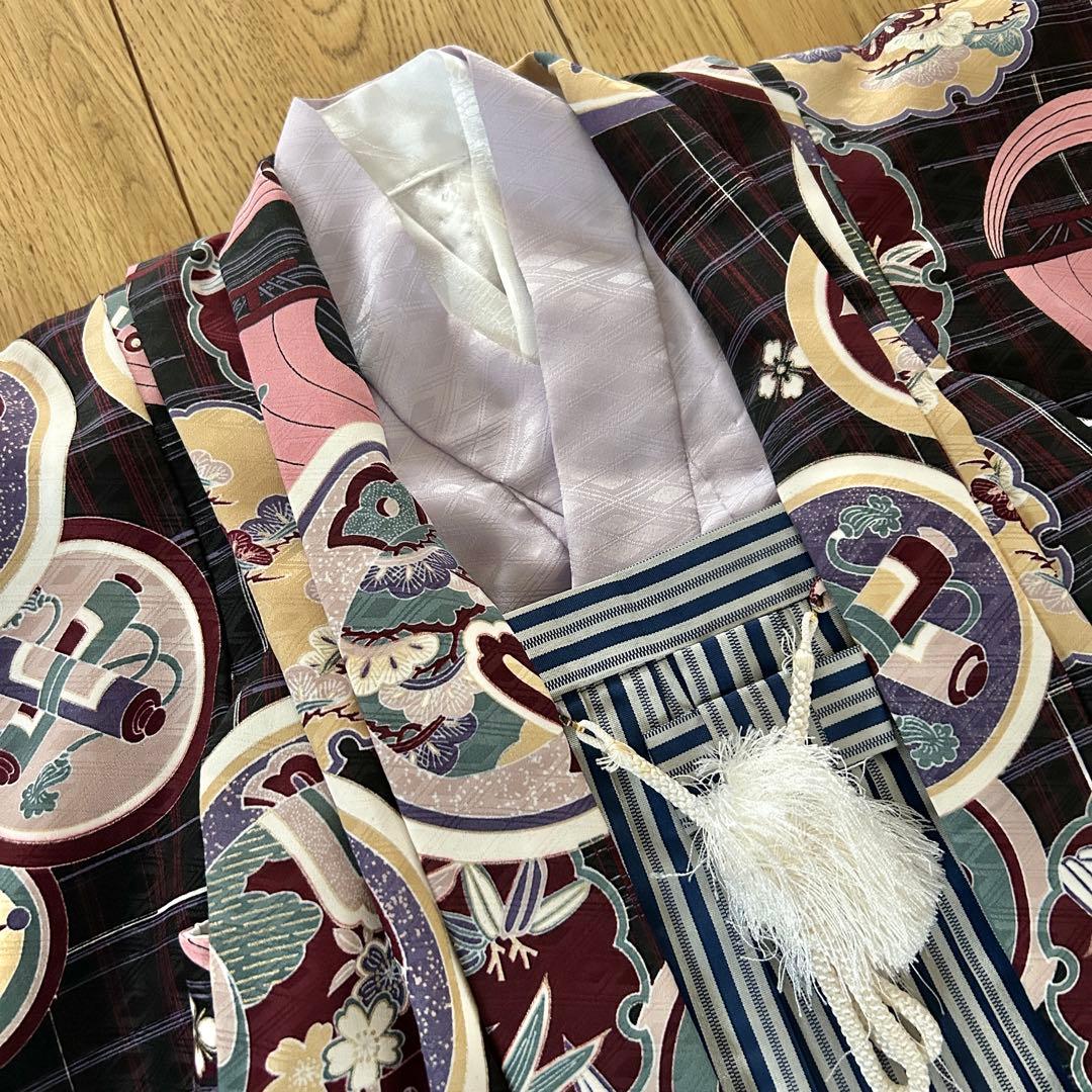 希少 着付け不要！3歳用羽織袴セット　かんたん袴　紫