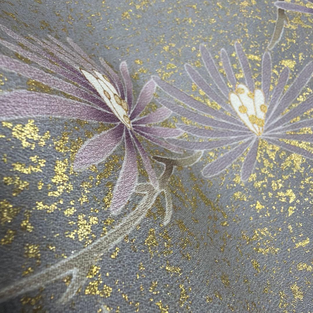 正絹　付け下げ　友禅染《金彩　金駒刺繍　花々》