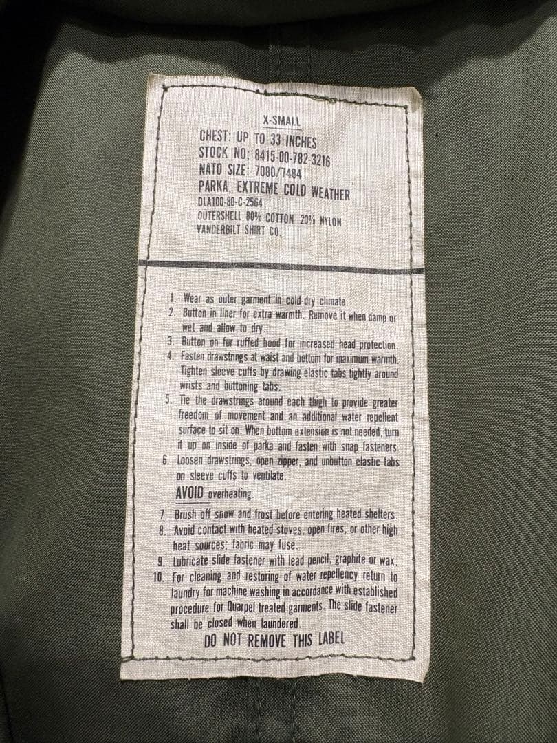 貴重サイズ　状態良好　80s M65 フィッシュテールパーカー フルセット XS